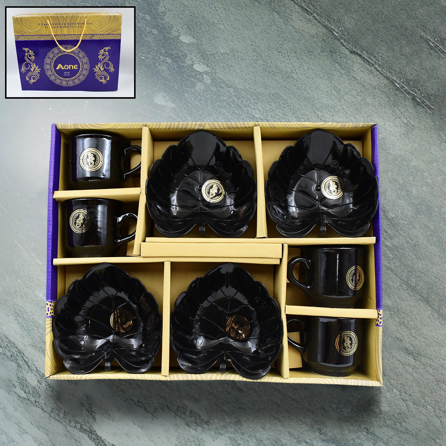 A One Ceramic Tea  Cups  Mug Set With Leaf Shape Serving Bowl (8 Pcs Set) A One Ceramic Tea  Cups  Mug Set With Leaf Shape Serving Bowl (8 Pcs Set)